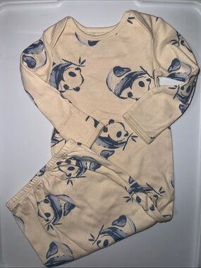 Carter's Cream and Blue Panda One-Piece Pajama Set